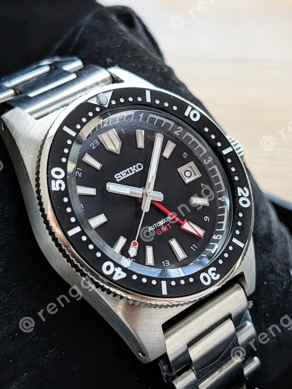 Seiko Men's Automatic 62mas GMT Stainless Steel Mod Watch Black Sapphire 24jewel